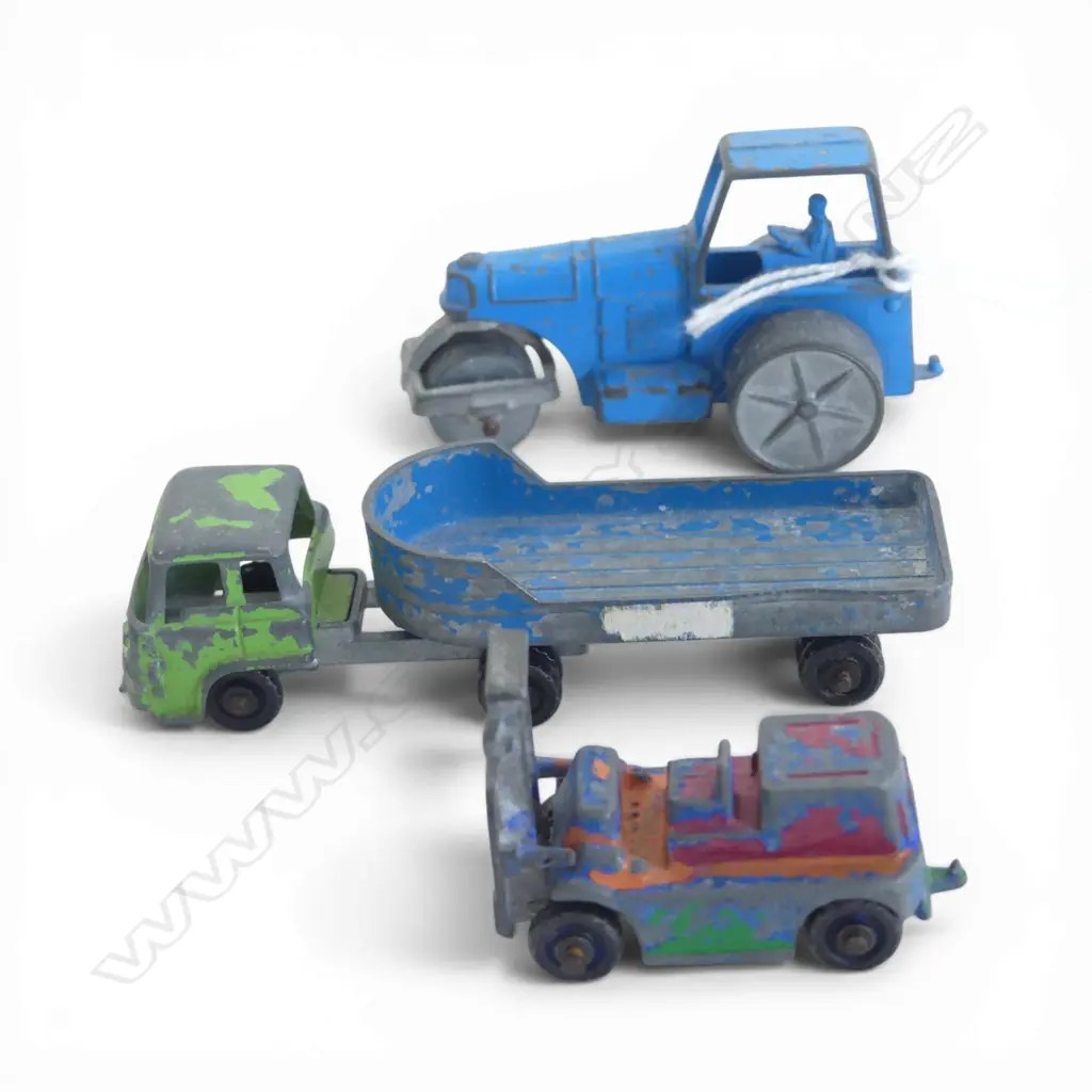 3 FUN HO! TOYS forklift, roller, truck & trailer L.90mm Image 1++
