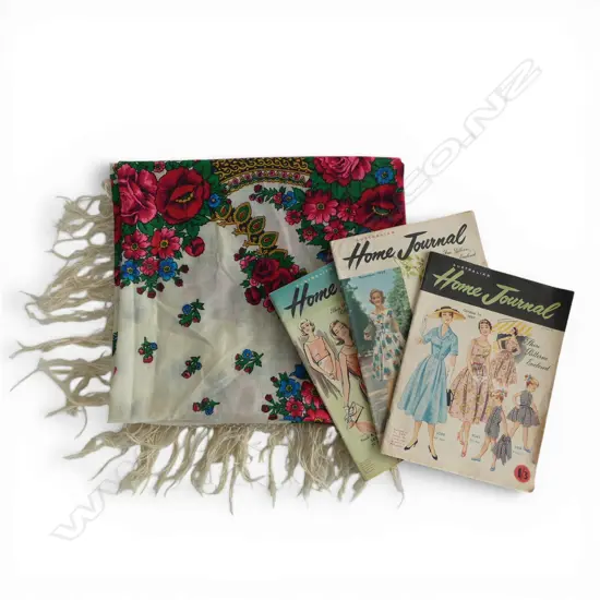 VINTAGE SHAWL + 3 AUSTRALIAN 'HOME JOURNAL' MAGAZINES