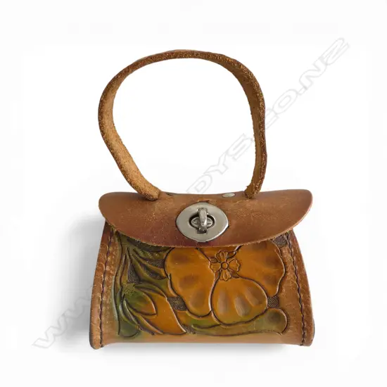 VINTAGE LEATHER CARVED & STITCHED SMALL PURSE 