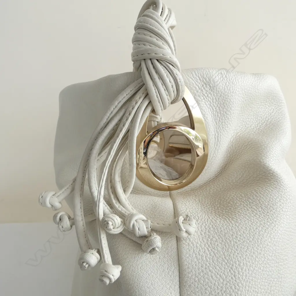 VINTAGE OROTON CREAM LEATHER HANDBAG multi strap handle w knotted ends Image 1++