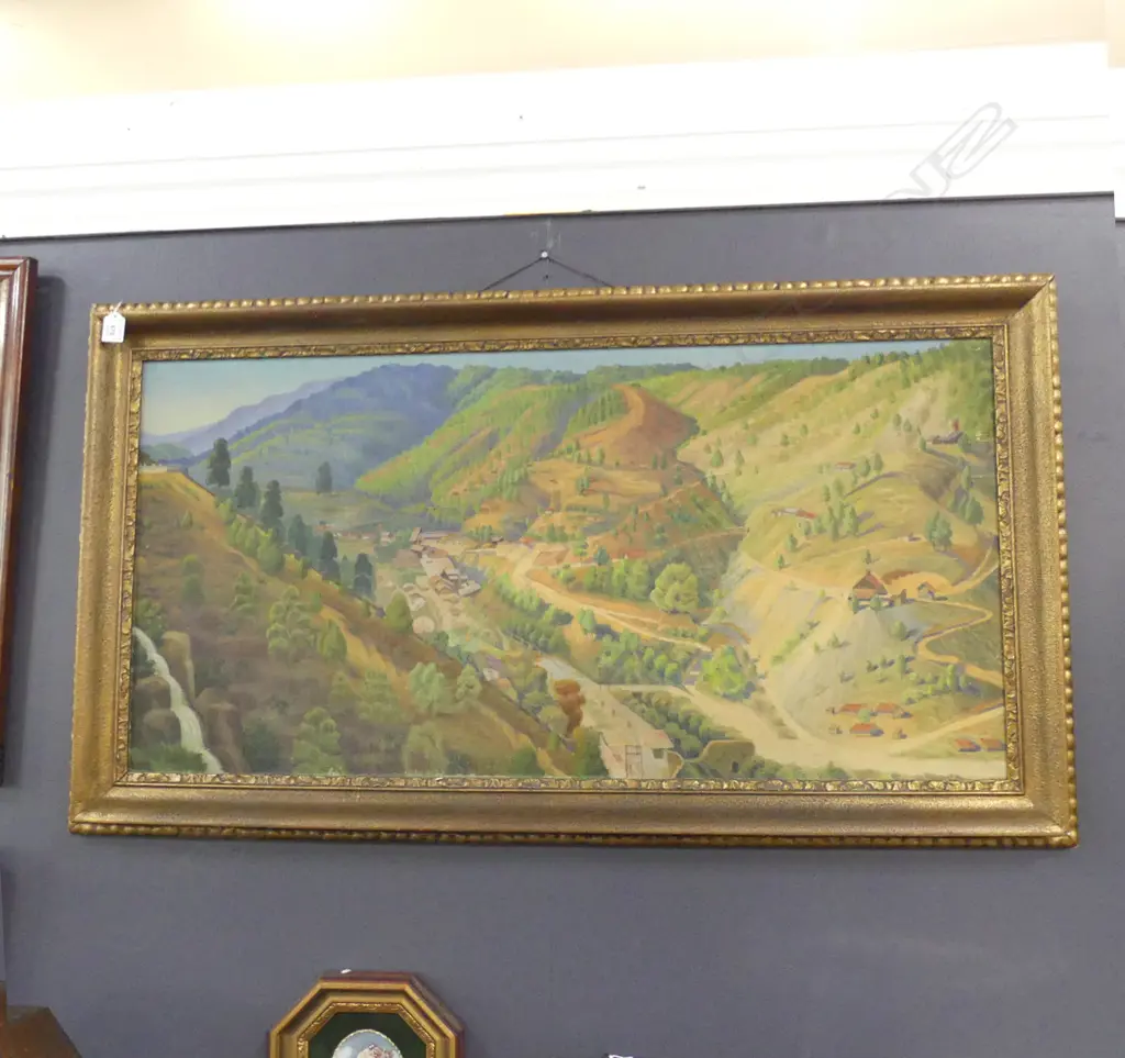 HUGO GROSS (SLOVAKIA 1894-1971) TREED VALLEY LANDSCAPE, OIL ON CANVAS 485x990mm SIGNED in pencil 'Gross' lower right Image 1++