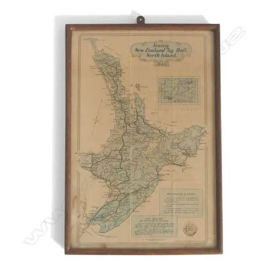 NZ RAILWAYS, 'SEEING NEW ZEALAND BY RAIL, NORTH ISLAND, 1930' , LITHOGRAPH, 350 X 230MM