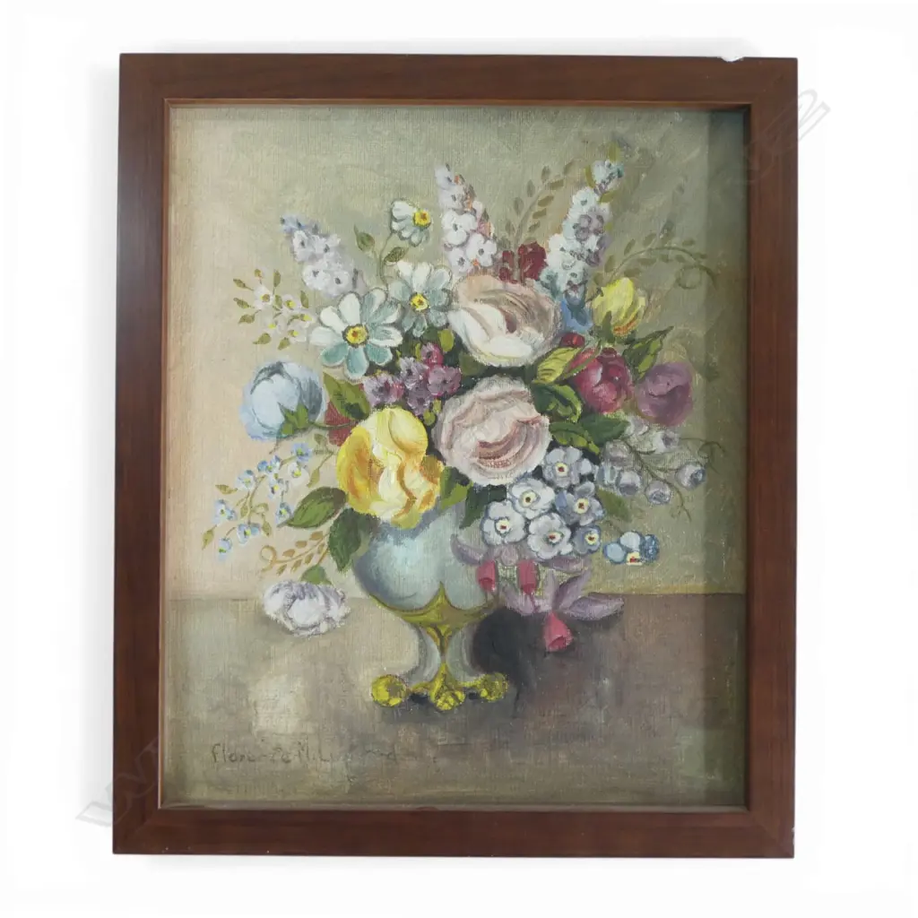 FLORENCE LUXFORD, FLORAL STILL LIFE, OIL ON CANVAS, 290x240mm Image 1++