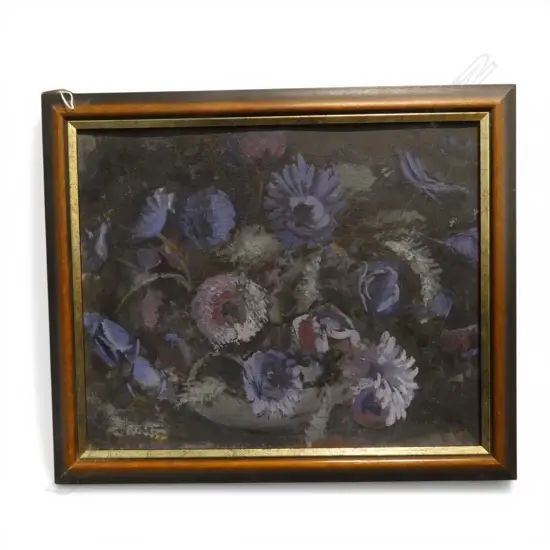 CHARLES ROSE (1921-2017) FLORAL STILL LIFE, OIL ON BOARD, 375x465mm