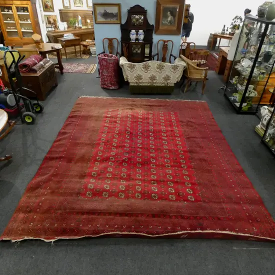 LARGE BOKHARA HAND-KNOTTED ALL WOOL RUG faults 3660x3070mm