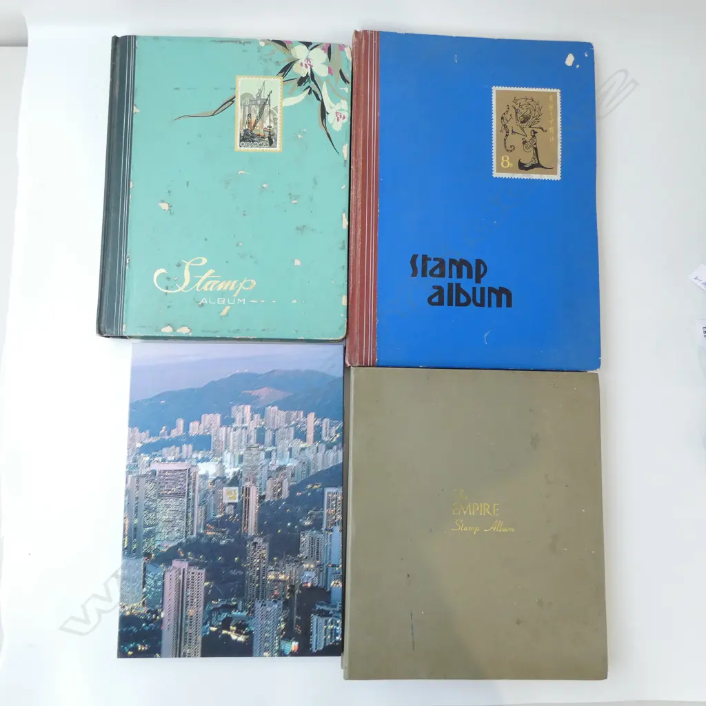 3 STAMP ALBUMS + BOOK OF HONG KONG STAMPS Image 1++