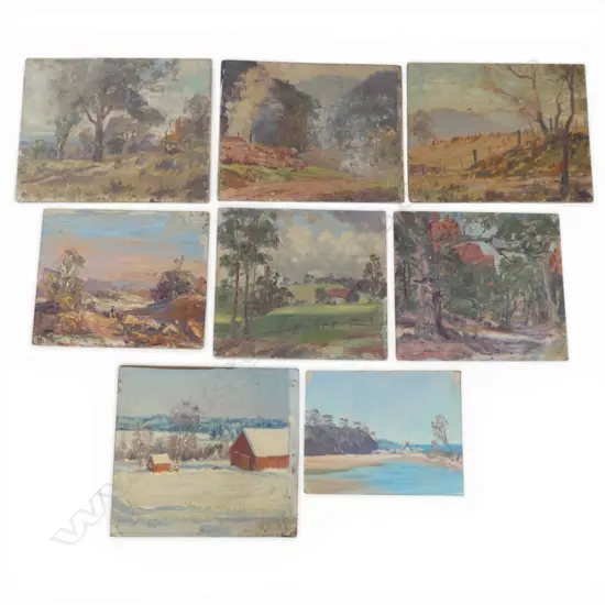 JAMES WILMOT, GROUP OF AUSTRALIAN LANDSCAPE STUDIES (8), ONE SIGNED, 200 X 255 MM (LARGEST)  EX. ESTATE OF THE ARTIST