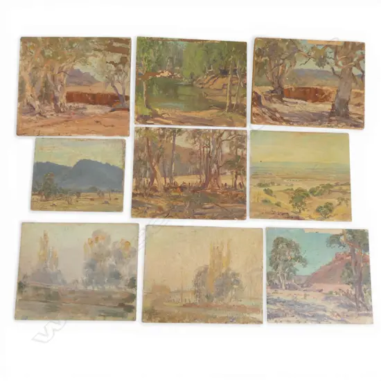 JAMES WILMOT, AUSTRALIAN LANDSCAPE STUDIES (9), OIL ON BOARD, 230 X 250mm (LARGEST), SEE DESCRIPTION