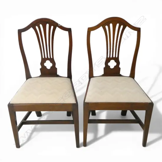 A PAIR GEORGE III MAHOGANY HEPPLEWHITE STYLE CHAIRS w drop in seats