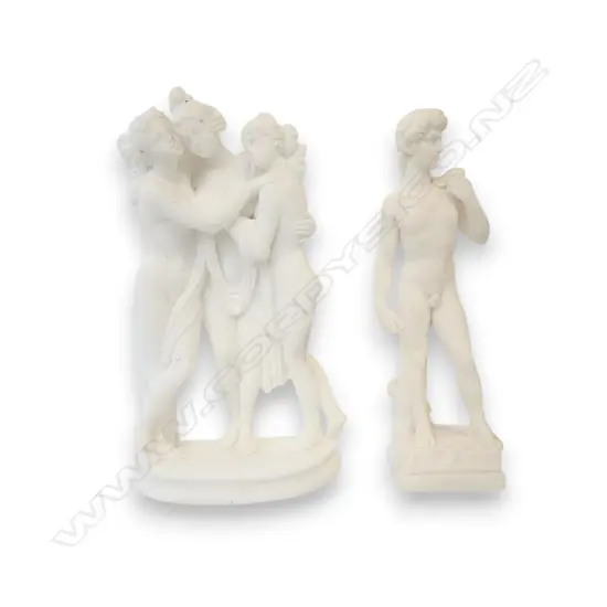 CAST MARBLE SCULPTURES “THE THREE GRACES” AND MICHELANGELO'S DAVID 250H mm