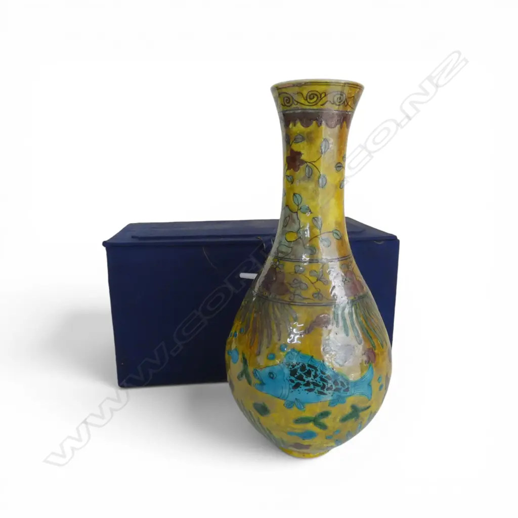 CHINESE YELLOW CLOISONNE ENAMEL VASE H.250mm Image 1++