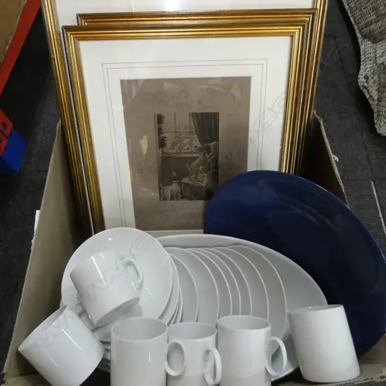 ASST. WHITE CHINA, FRAMED PRINTS, etc