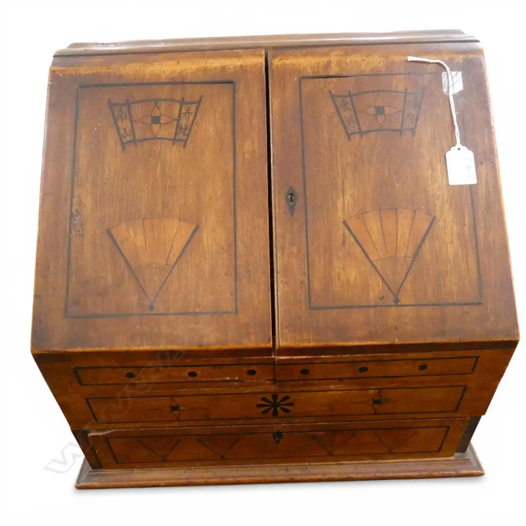 **RTV** LATE 19thC CEDAR or TEAK ANGLO-ORIENTAL INLAID WRITTING COMPENDIUM H.395mm. Some moldings absent some loose Image 1++