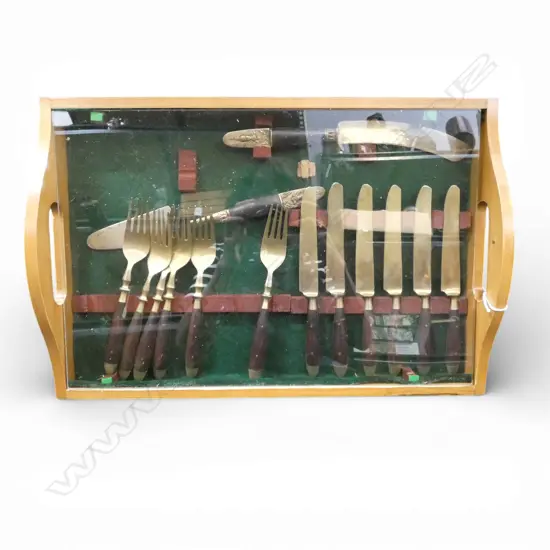 THAI BRASS PART CUTLERY SET in tray display