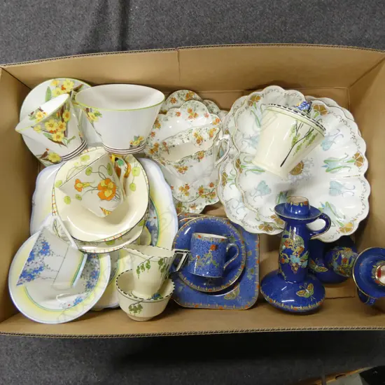 BOX OF MIXED FOLEY & BURLIEGH CHINA ETC