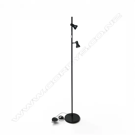 BLACK AUSTRABEAM TWIN LIGHT HALOGEN STANDING LAMP. H.1600mm