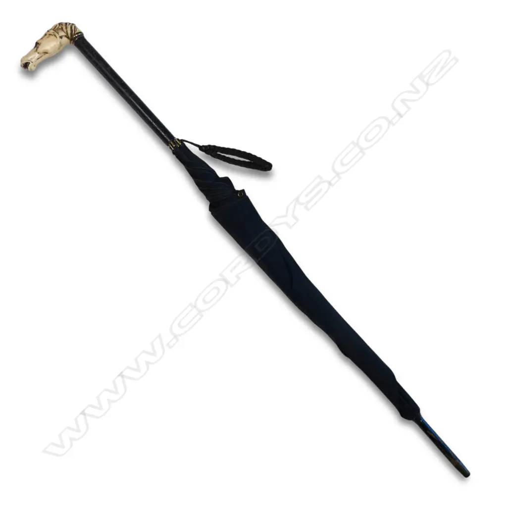 A c1900 carved ivory horse head handle parasol/umbrella, Image 1++