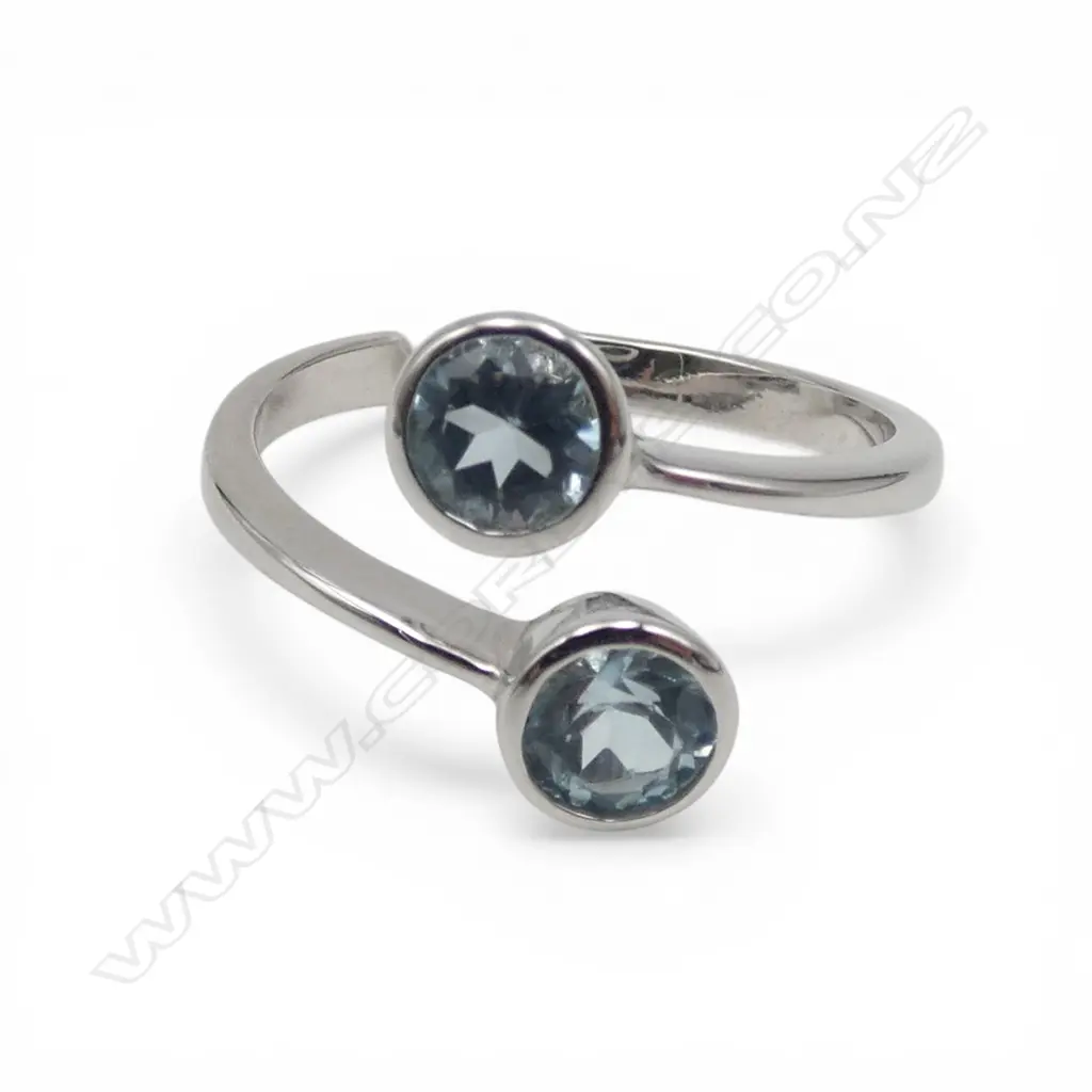 SILVER BLUE TOPAZ 'TOI et MOI' RING Image 1++