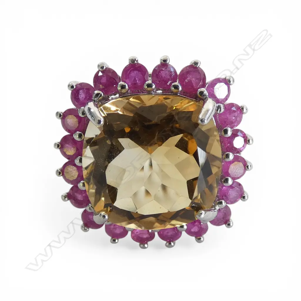 SILVER RUBY AND CITRINE RING Image 1++