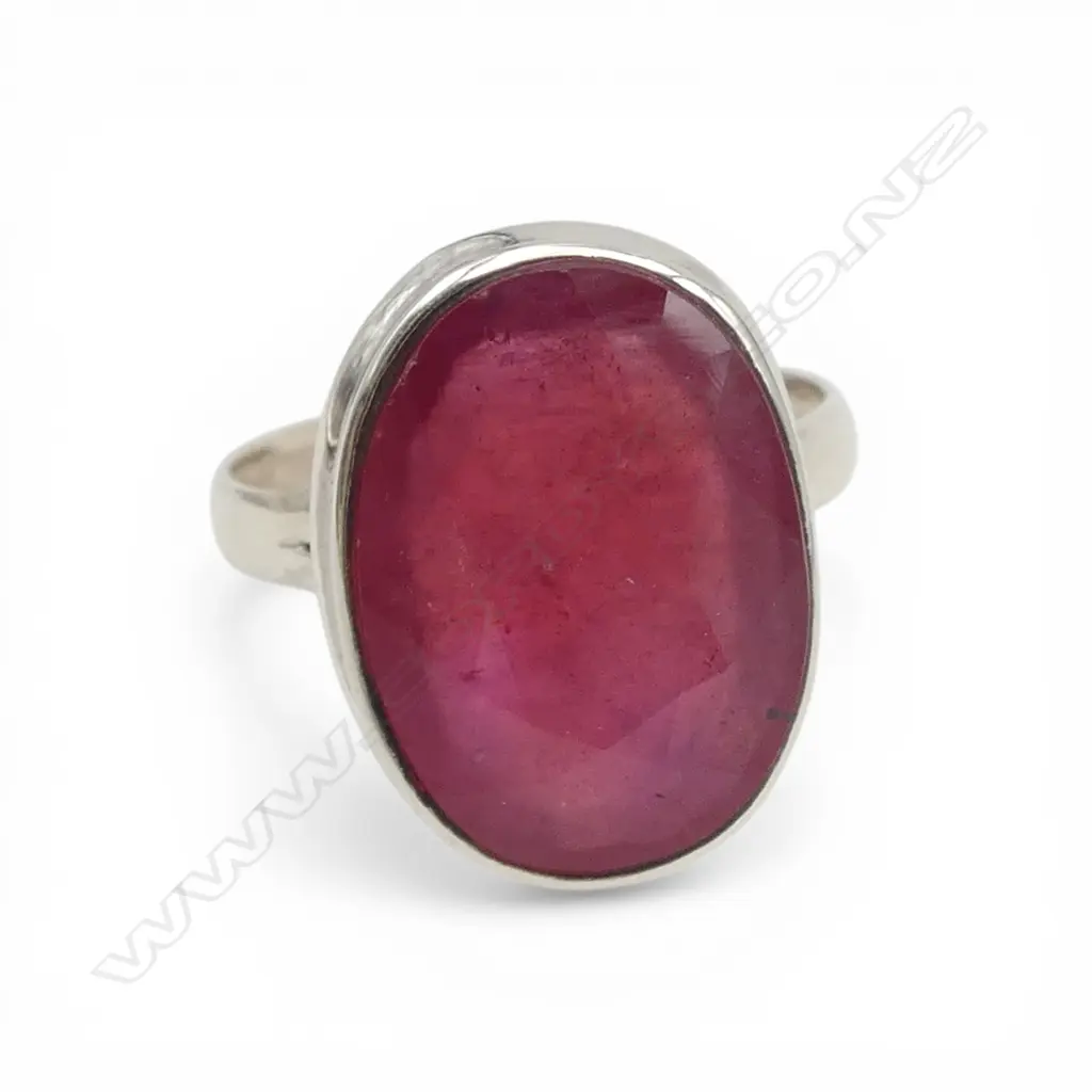 SILVER & RUBY RING (Treated,Glass filled) SIZE Q Image 1++