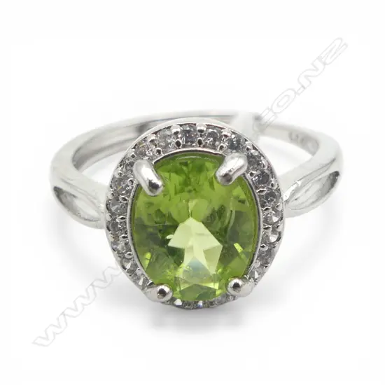 SILVER PERIDOT & CZ RING