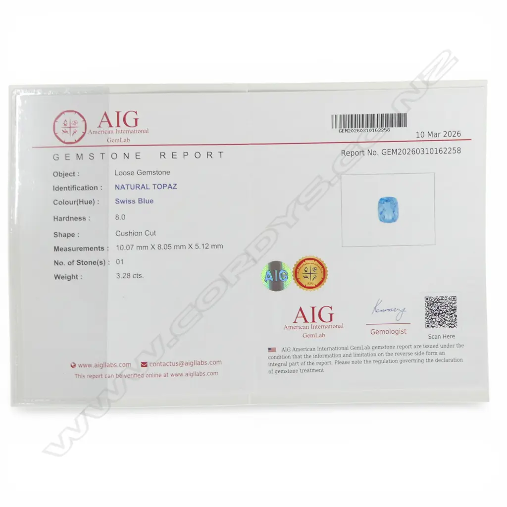 SILVER PLATED BLUE TOPAZ & CZ RING, AIG REPORT Image 1++