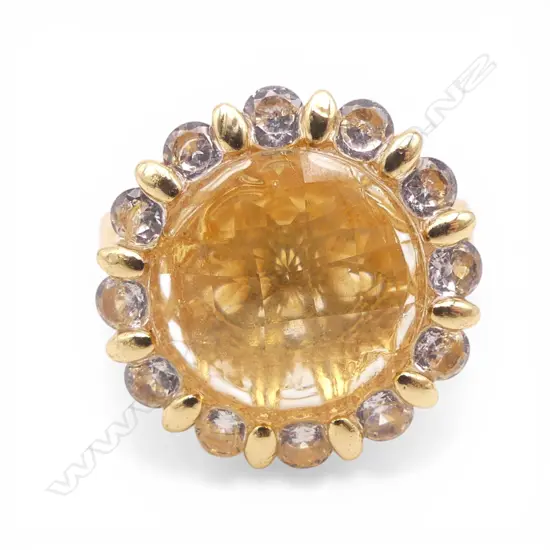 SILVER GILT CITRINE & CZ RING, AIG CERT, adjustible size CENTRE STONE GLUED IN