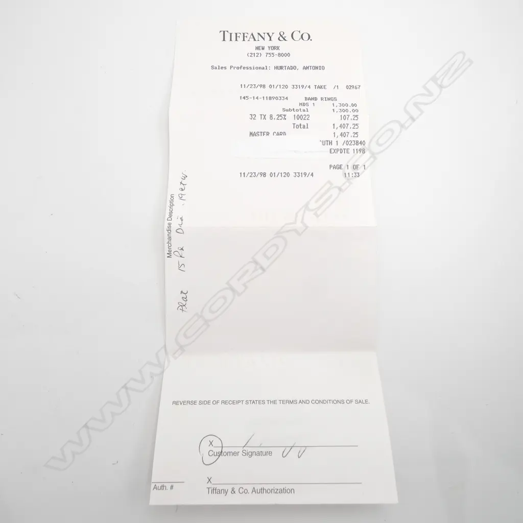 TIFFANY & CO PLATINUM & DIAMOND RING 3.9GMS ORIGINAL BOX & RECEIPT SIZE M Image 1++