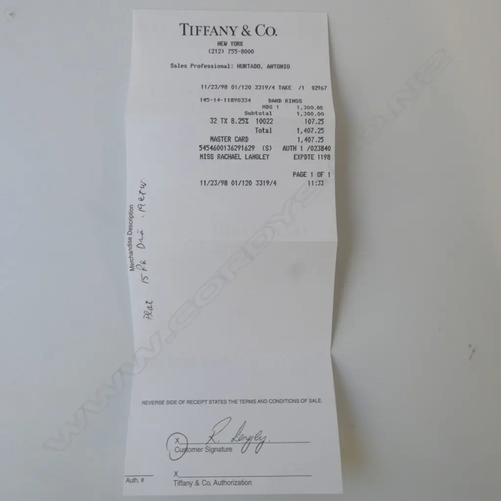 TIFFANY & CO PLATINUM & DIAMOND RING 3.9GMS ORIGINAL BOX & RECEIPT SIZE M Image 1++