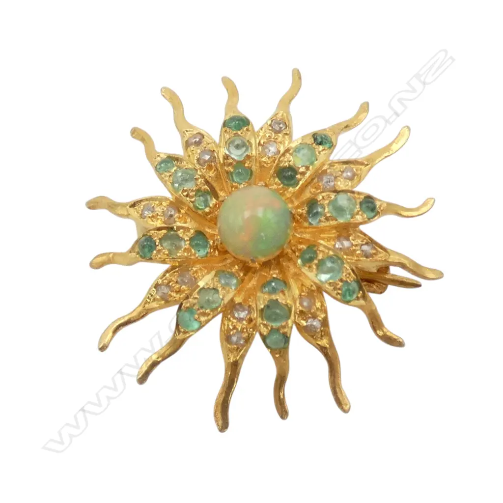 SILVER & SILVER GILT EMERALD AND ROSE CUT DIAMONDS PENDANT (14CT BALE) Image 1++