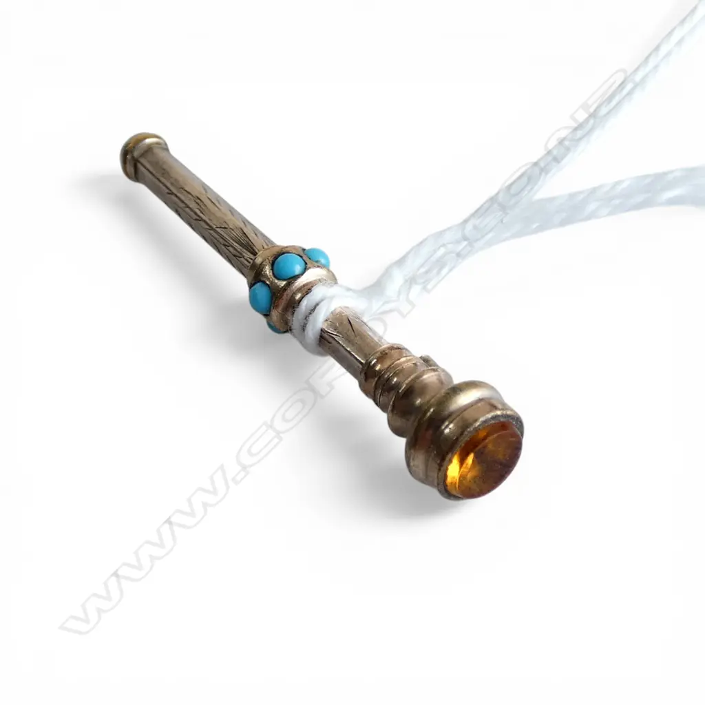 VINTAGE ROLLED GOLD & turquoise bead PROPELLING PENCIL gem set end. Image 1++