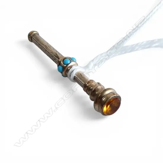 VINTAGE ROLLED GOLD & turquoise bead PROPELLING PENCIL gem set end.