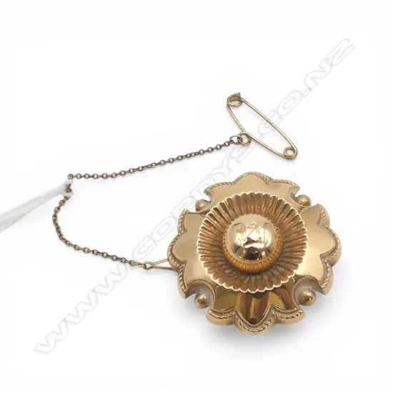 VICTORIAN 9ct GOLD BROOCH w registration diamond 3.2gms