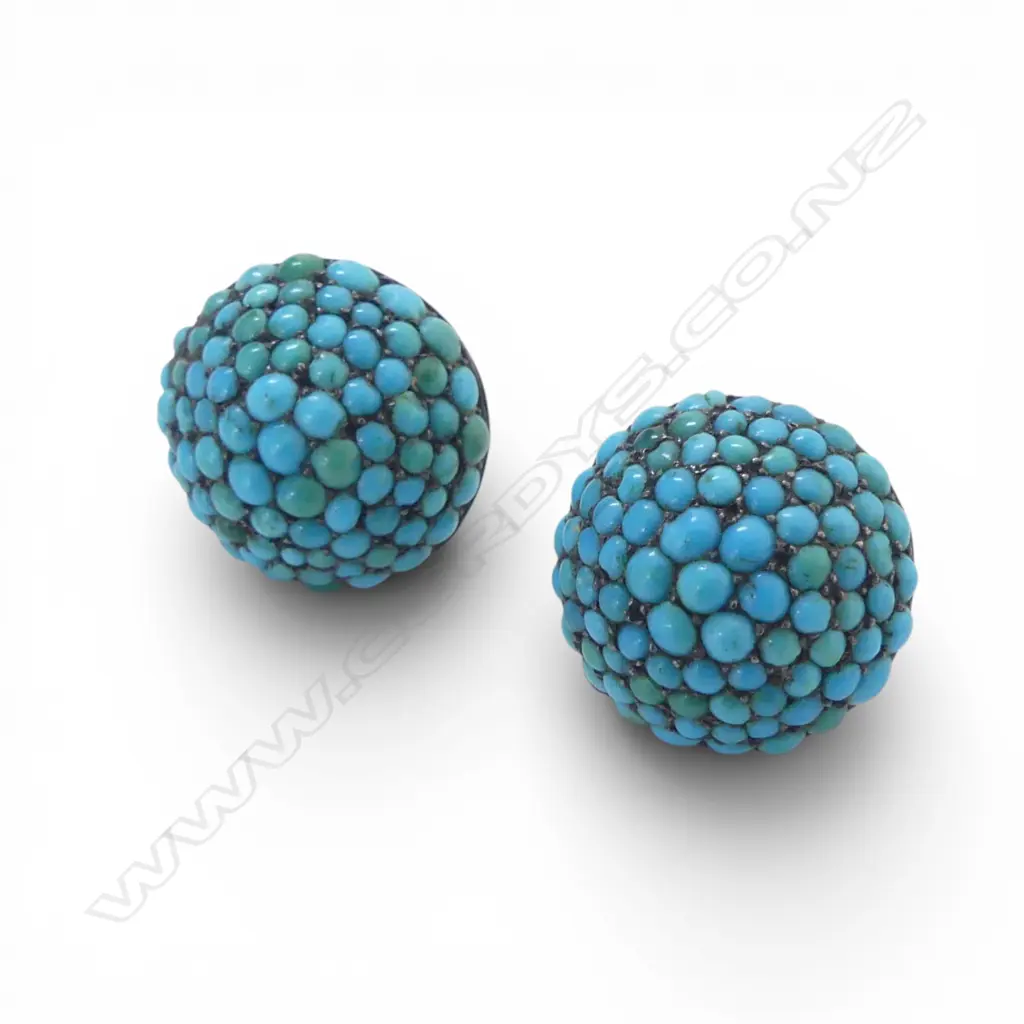 PR 9CT TURQUOISE SCREWBACK EARRINGS, 17mm dia Image 1++