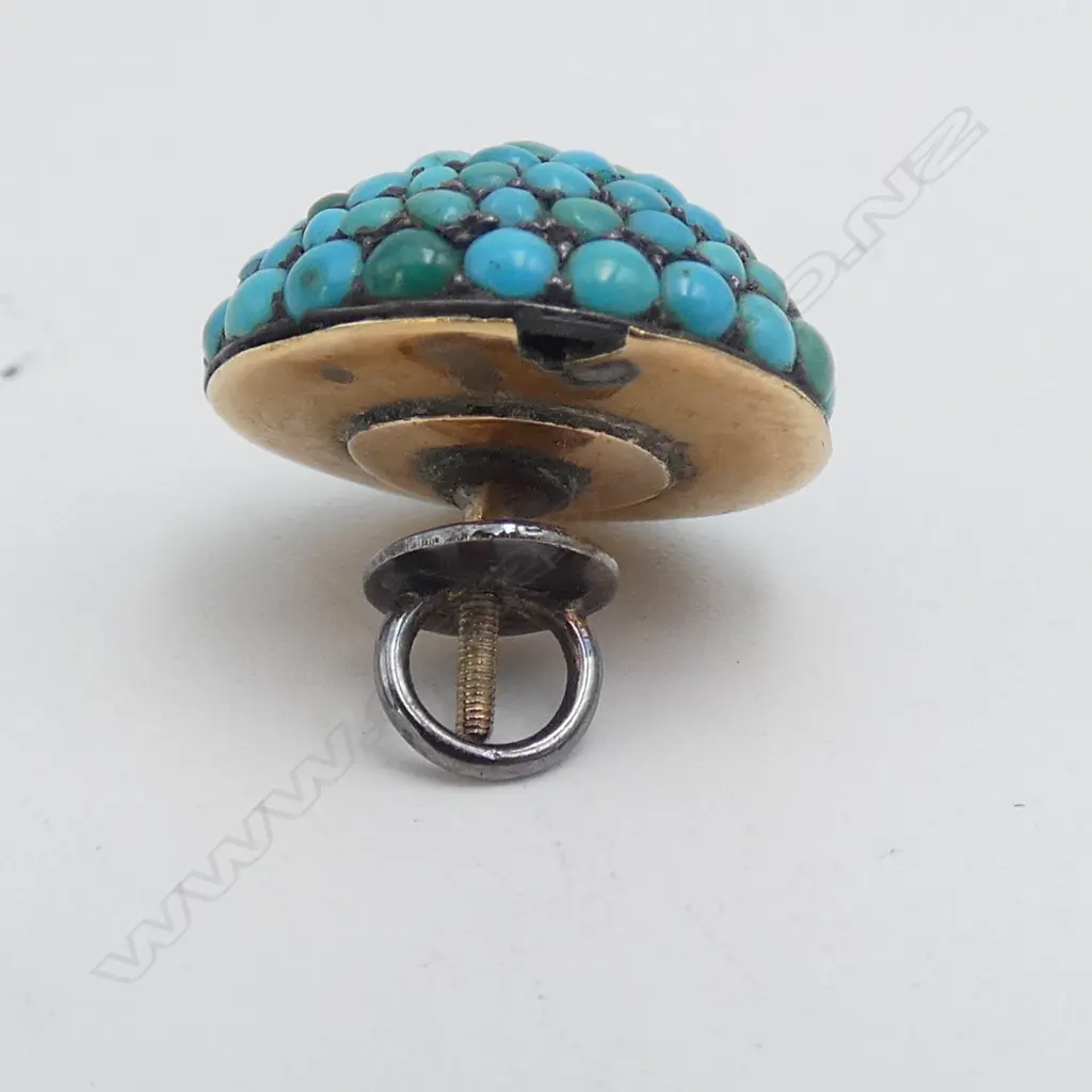 PR 9CT TURQUOISE SCREWBACK EARRINGS, 17mm dia Image 1++