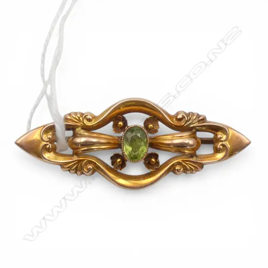 Chester 1908 9ct GOLD & GEM STONE BROOCH 2.2gms