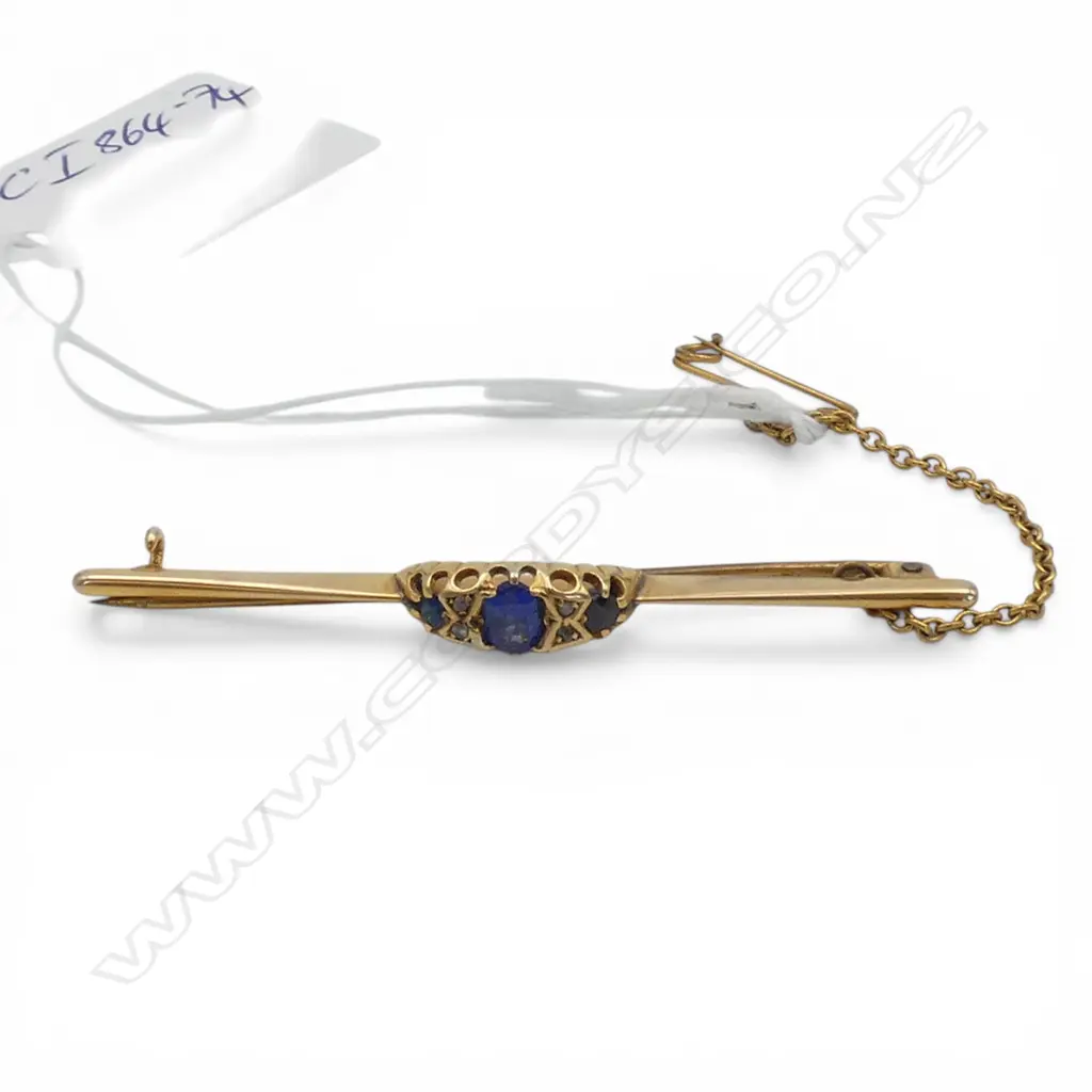 OLD 9ct GOLD BAR BROOCH WITH 15ct GOLD RING TOP gem 5.46gms set Image 1++