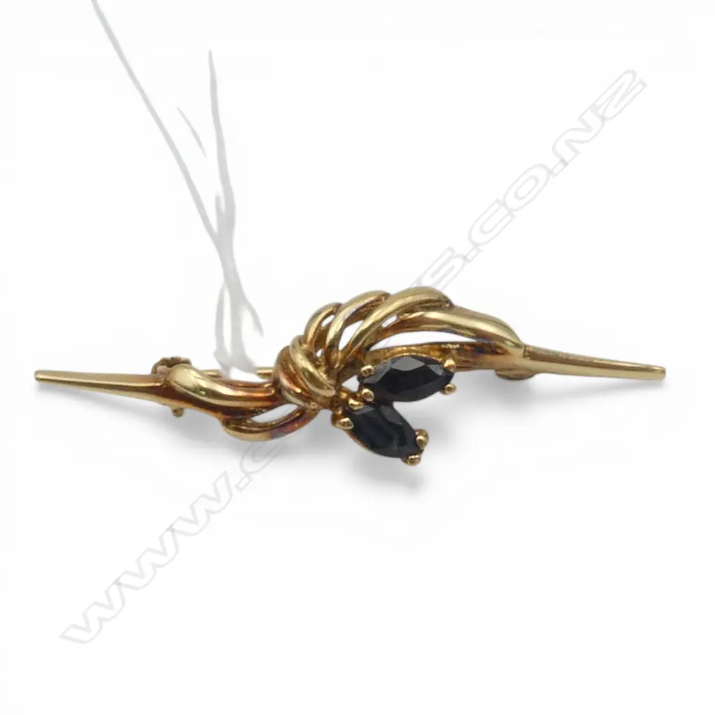 GOLD PLATED & SAPPHIRE BROOCH, 2.76gm, metal pin Image 1++