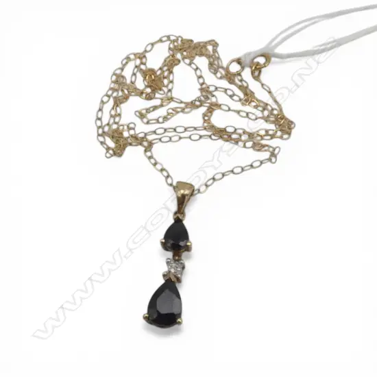 9ct SAPPHIRE & DIAMOND PENDANT on 9ct CHAIN, 1.26 TW