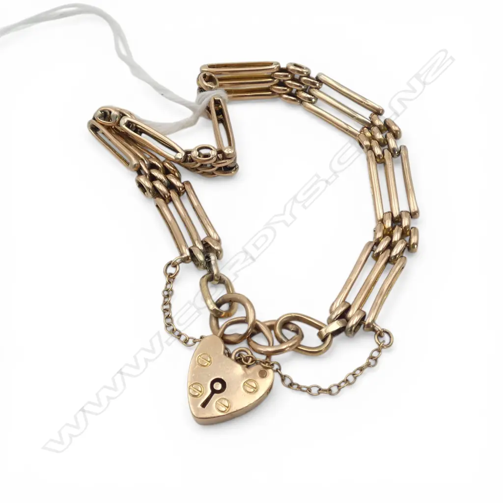 9ct GOLD EARLY 18thC GATE LINK BRACELET heart padlock clasp 10.2gms Image 1++