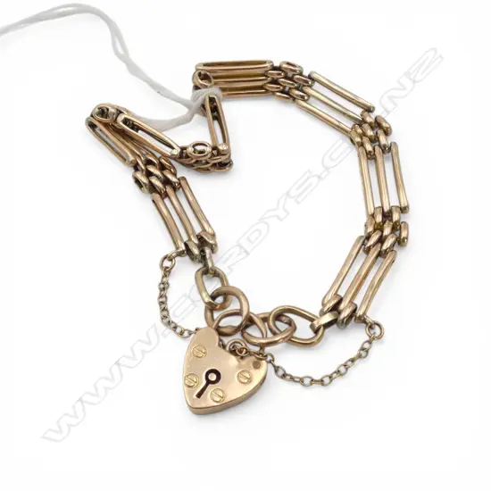 9ct GOLD EARLY 18thC GATE LINK BRACELET heart padlock clasp 10.2gms