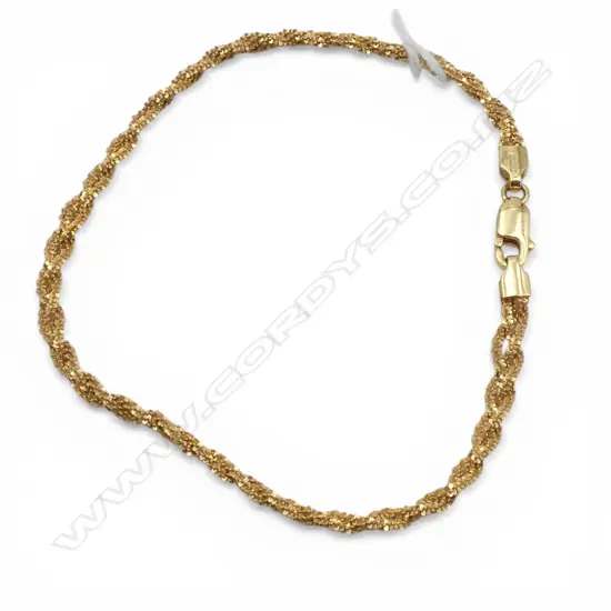 9ct GOLD ITALIAN ROPE TWIST BRACELET L.420mm. 3gms