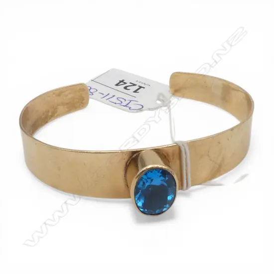 9ct Y/GOLD LONDON BLUE TOPAZ MENS CUFF BRACELET 32.18gms