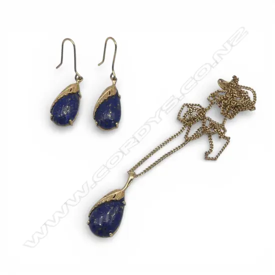 9ct LAPIS LAZULI PENDANT & EARRING SET, 9.33gm