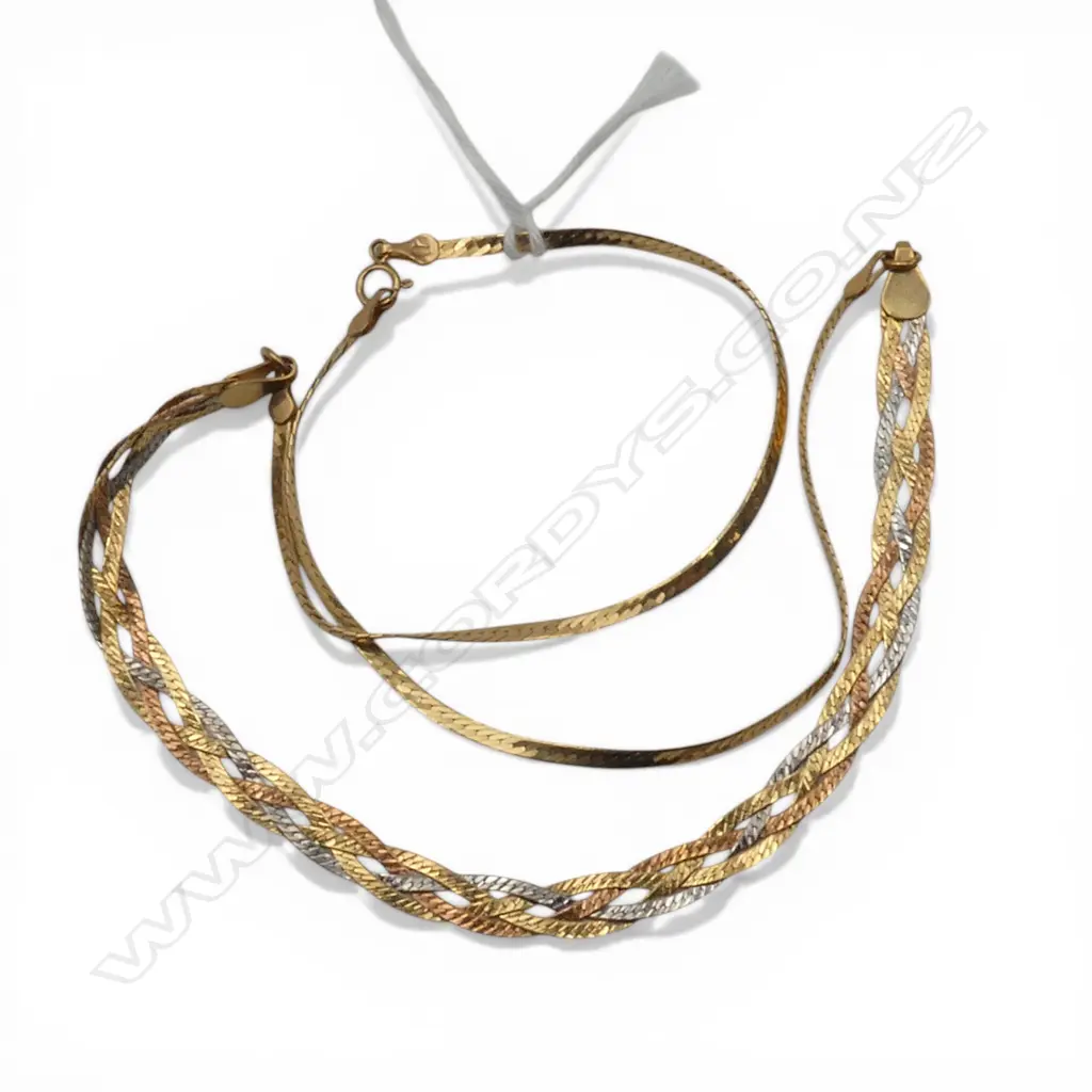 18ct GOLD TRI COLOUR SECTION NECKLACE 6.76gms Image 1++