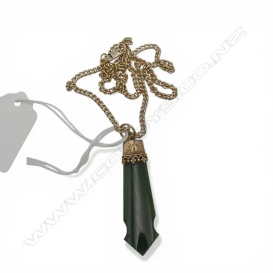 9ct GOLD TOPPED POUNAMU PENDANT on COSTUME CHAIN
