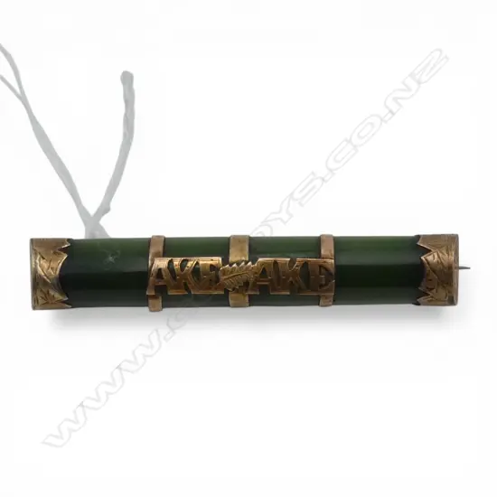 9ct GOLD & POUNAMU 'AKE AKE' BROOCH 7.14gms L.56mm