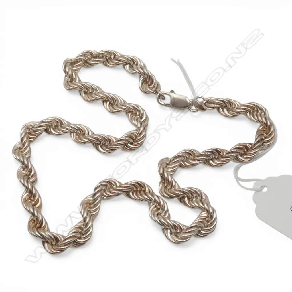 SILVER WIDE ROPE LINK NECK CHAIN. L.440mm. 33gms Image 1++