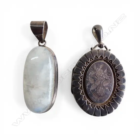 2 STG SILVER PENDANTS; LOCKET & LABRADORITE L.65mm