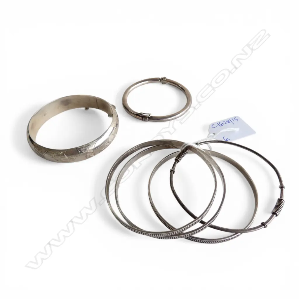 6 SILVER BANGLES INCL. 1 EMPORIO ARMANI 94gms Image 1++